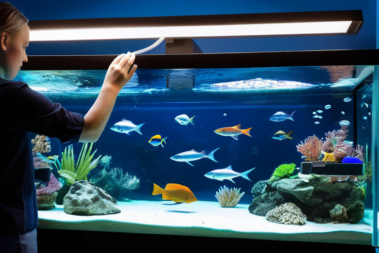 Aquarist performing water change and maintenance