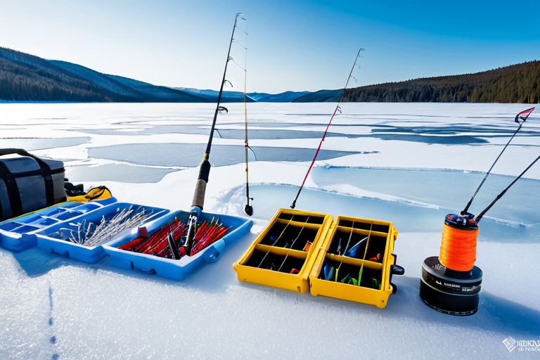 Complete ice fishing jig setup with accessories