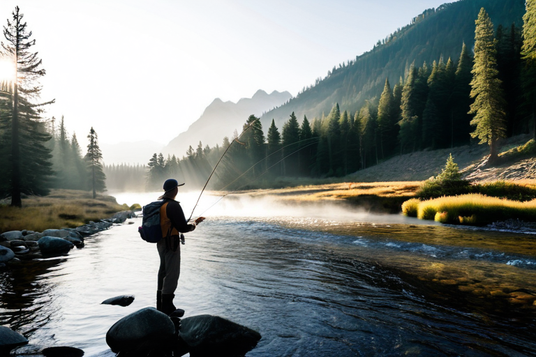 Fly fishing in mountain stream
