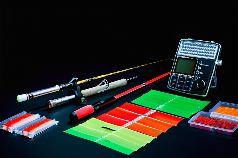 Specialized night fishing equipment including rods, lures, and electronics