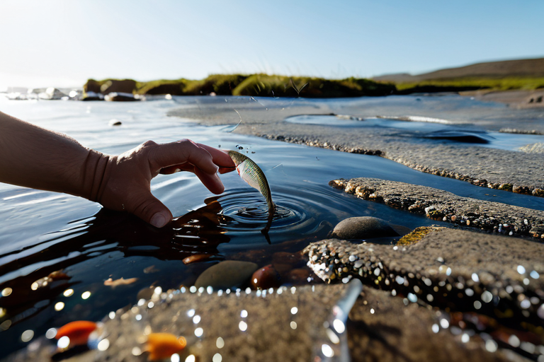Angler practicing catch and release in tide pool