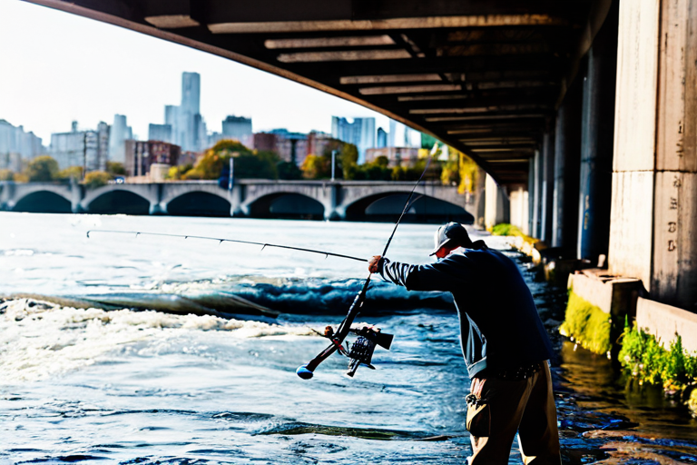 Angler demonstrating urban fishing technique