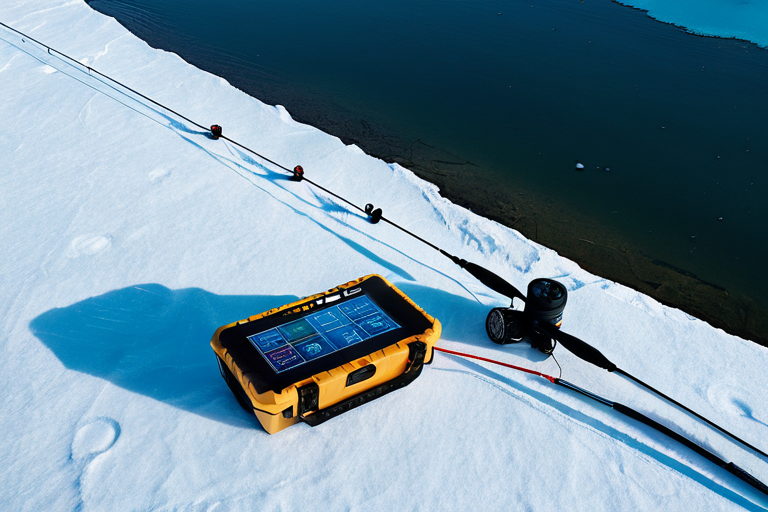 Modern ice fishing setup with multiple cameras and digital displays