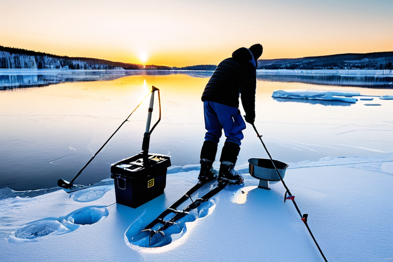 Ice angler using auger with cleats providing stable footing