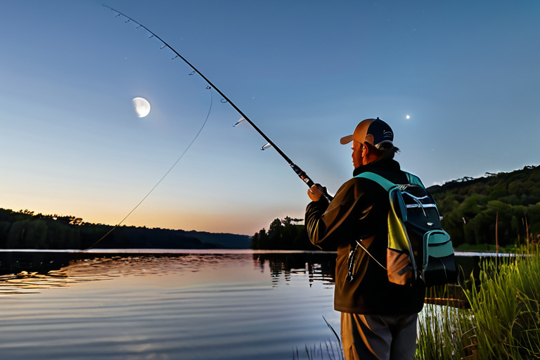 Angler Observing Moon Position