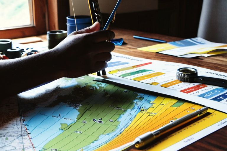 Angler preparing equipment and studying maps