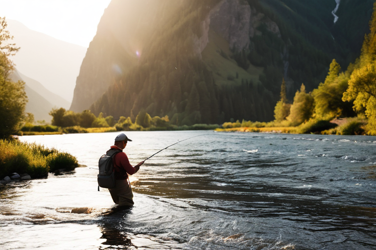Angler demonstrating proper river fishing techniques