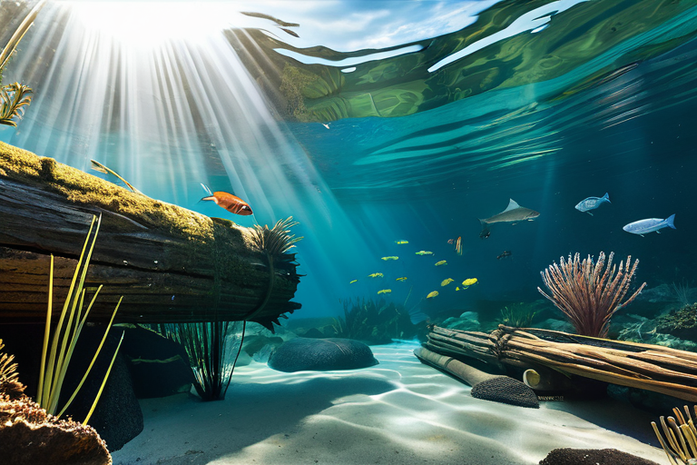 Complex aquatic ecosystem with predator-prey relationships