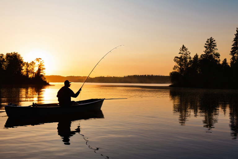 Peaceful bass fishing at sunset