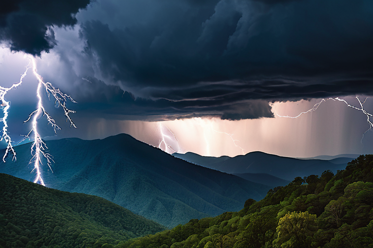 Fish falling from sky over Blue Ridge Mountains