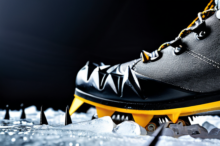 Close-up of carbide spikes on ice fishing cleats