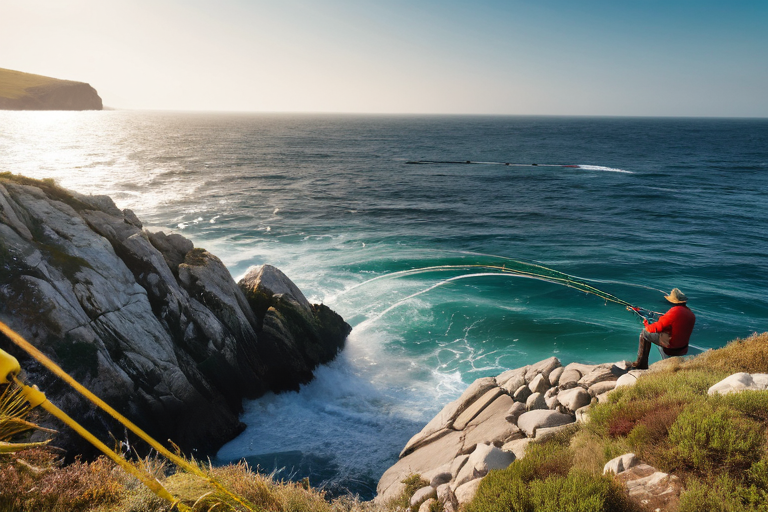 Coastal handline fishing in natural setting