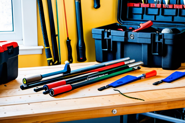 Clean ice fishing gear organized for storage