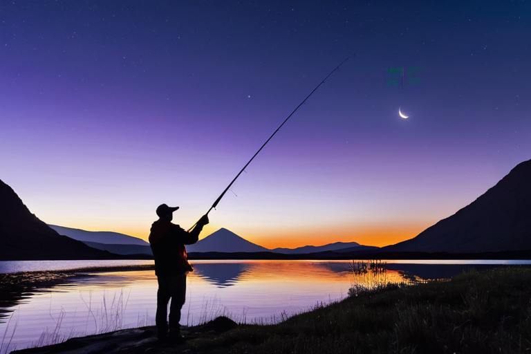 Angler fishing during moonrise