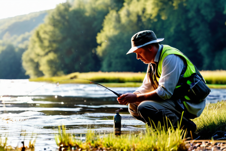Angler examining insects during a mayfly hatch
