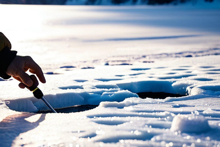 Demonstration of ice fishing jigging technique