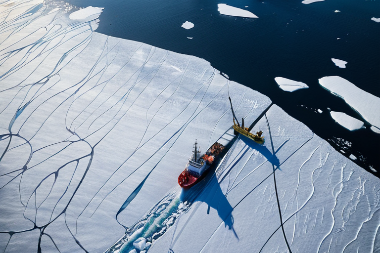 Arctic vessel navigating through pack ice
