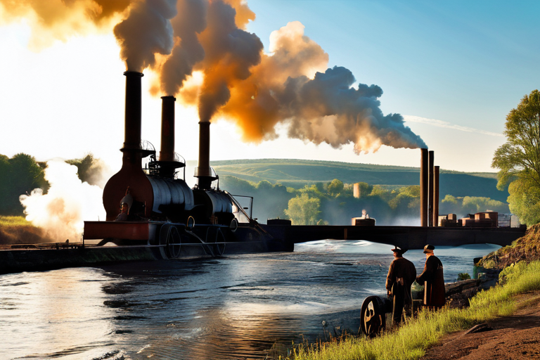 19th century industrial electromagnet recovering metal from river