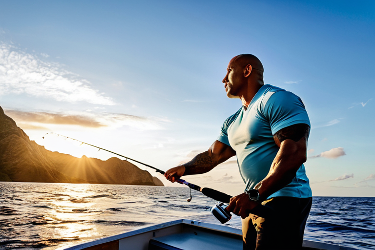 Dwayne Johnson on fishing boat at sunrise