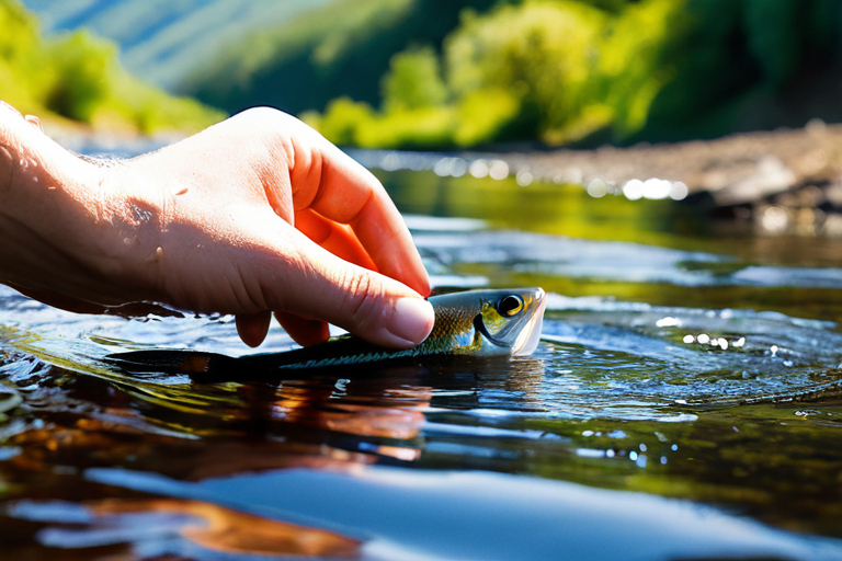 Angler practicing careful micro-fish handling