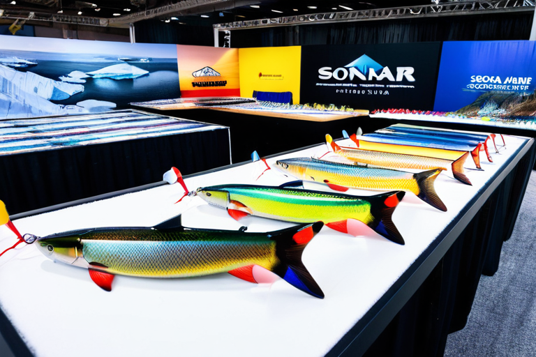 Modern ice fishing equipment on display at the show