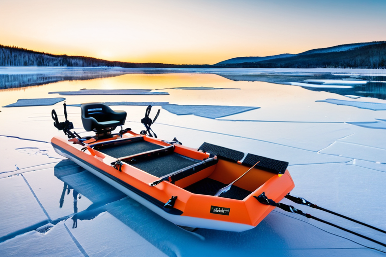 Modern high-tech ice fishing sled on frozen lake