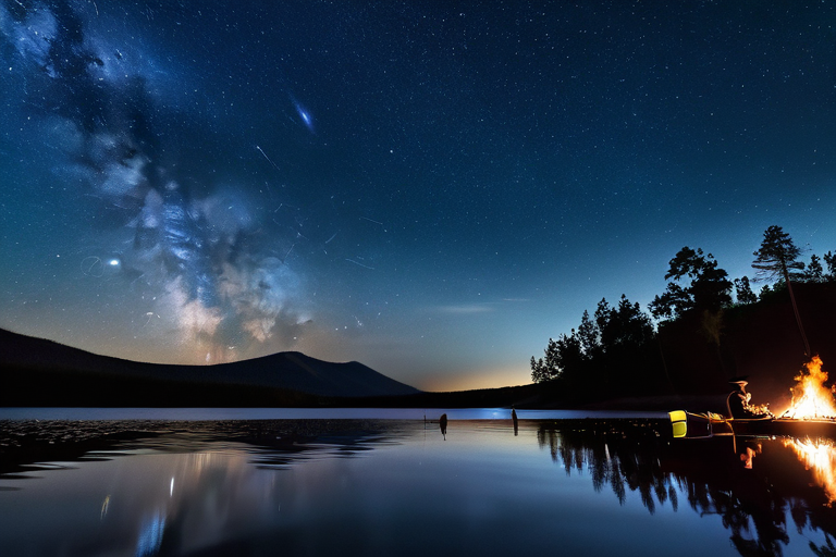 Night fishing under moonlit sky