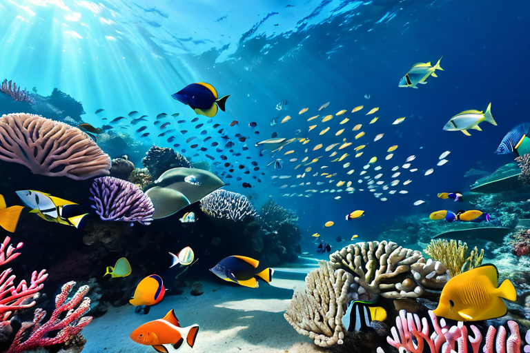 Diverse community of fish swimming together in harmony