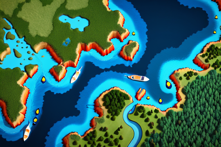 Map showing pH levels across a lake with fishing spots