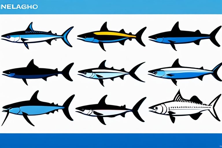 Various pelagic fish species illustration