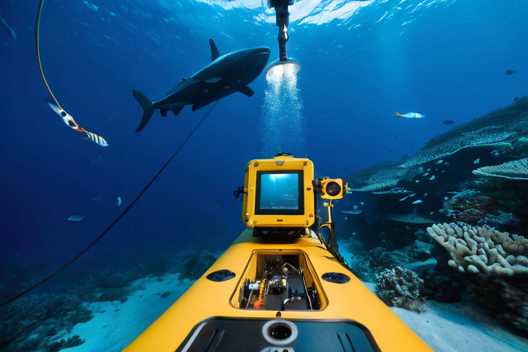 Deep sea research submersible observing marine life