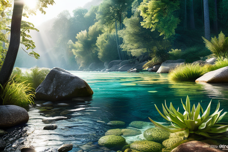 Healthy river ecosystem with diverse aquatic life