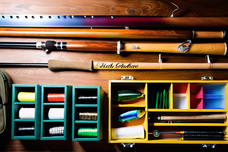 Collection of specialized river fishing equipment and tackle