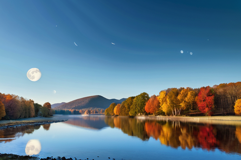 Seasonal fishing scene with moon in background
