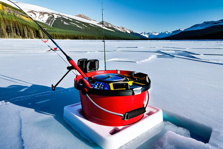 Ice fishing seat with mounted accessories and rod holders