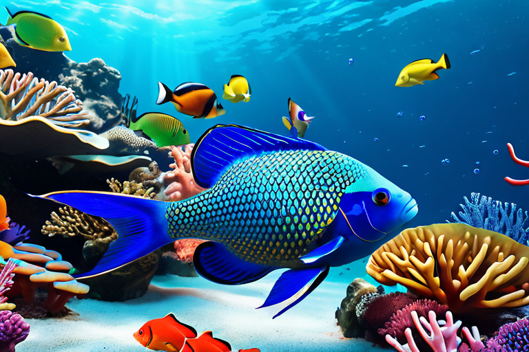Rainbow Fish sharing his scales with other fish in the ocean
