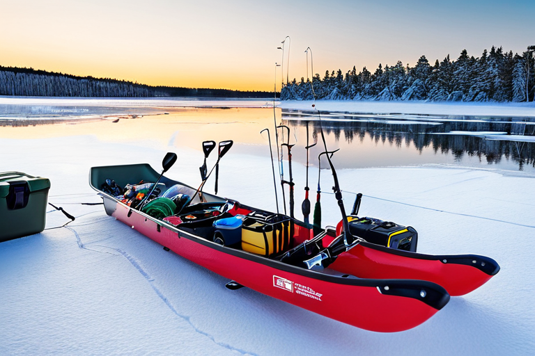 Ice fishing sled fully loaded with winter fishing equipment