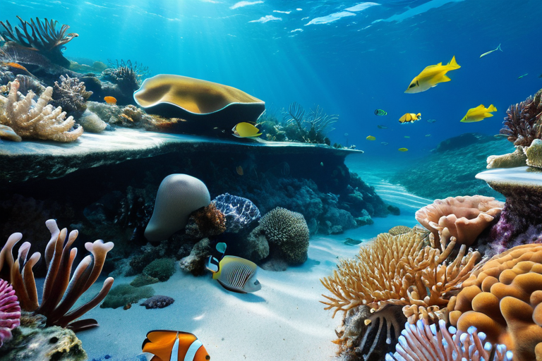 Various marine creatures in tide pool environment