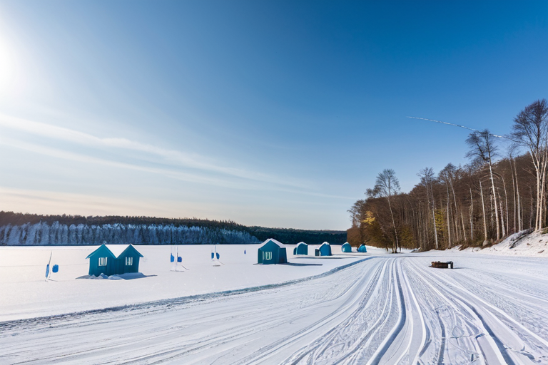 Winter landscape with multiple tip-ups deployed