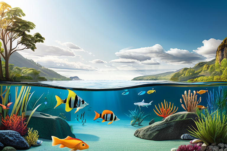 Underwater ecosystem with various fish species