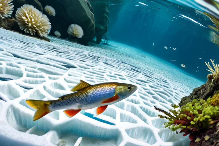 Underwater view of fish approaching bait through ice fishing camera