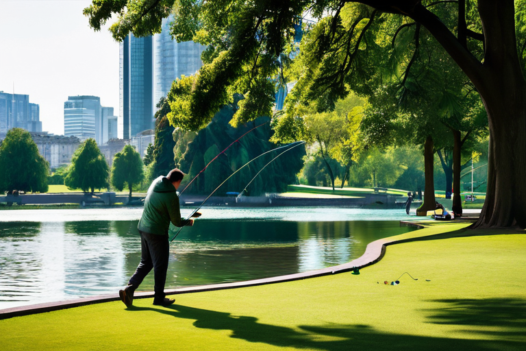 Fishing in urban park setting