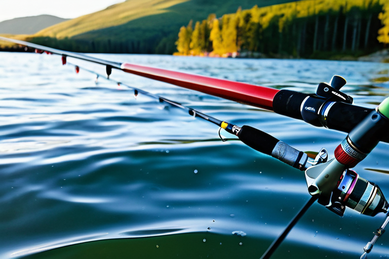 Angler demonstrating vertical jigging technique in clear lake water